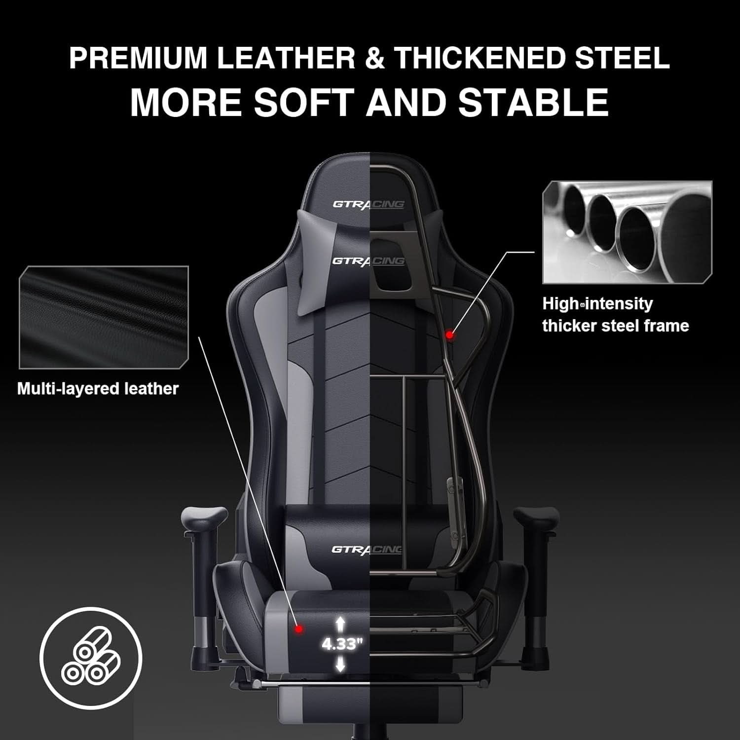 Gray Bluetooth Gaming Chair With Footrest For Home Office