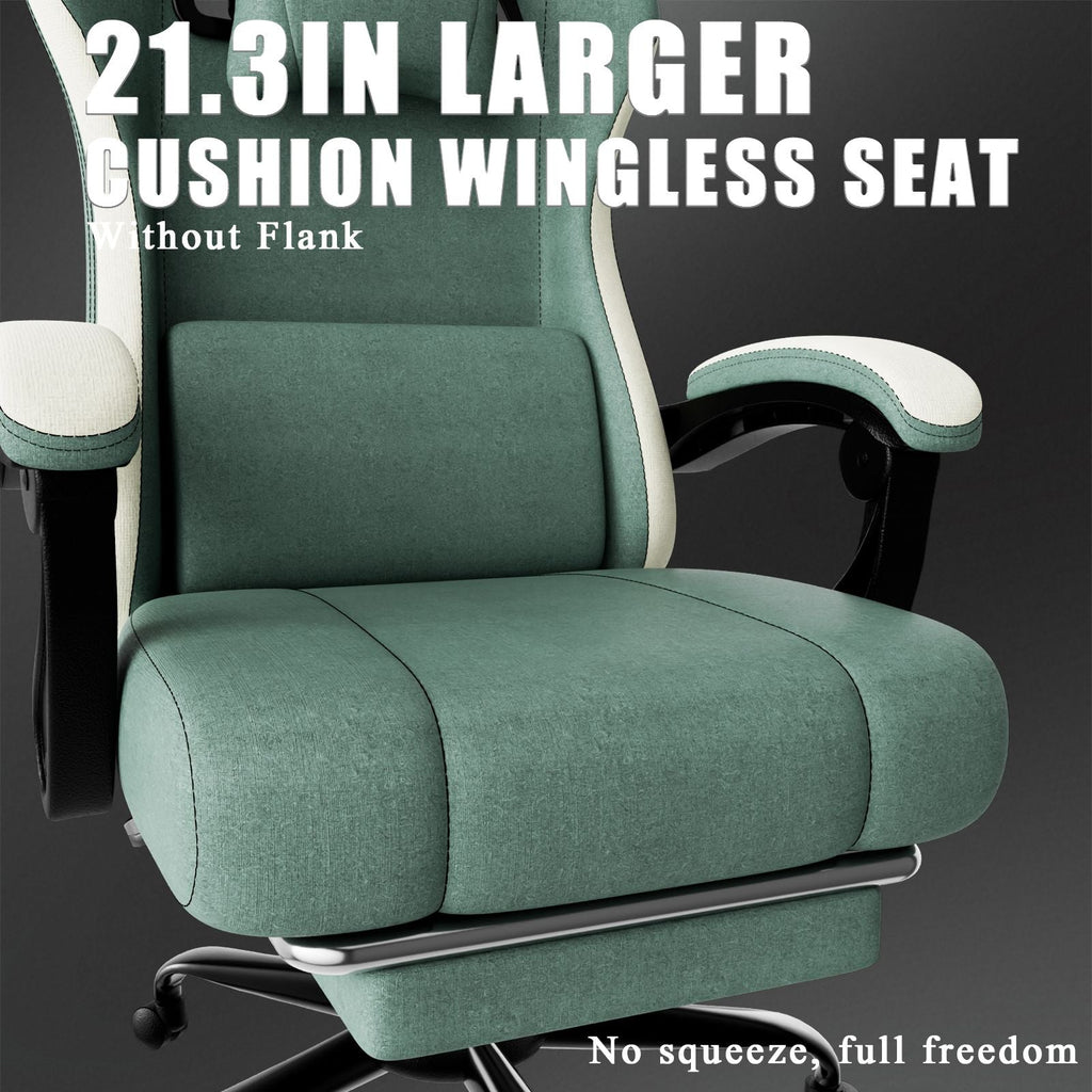 Ergonomic Gaming Chair with Pocketed Spring Cushion, Breathable Fabric Computer Chair with Footrest, Adjustable Lumbar Support Video Game Chair for Adults (Fabric)