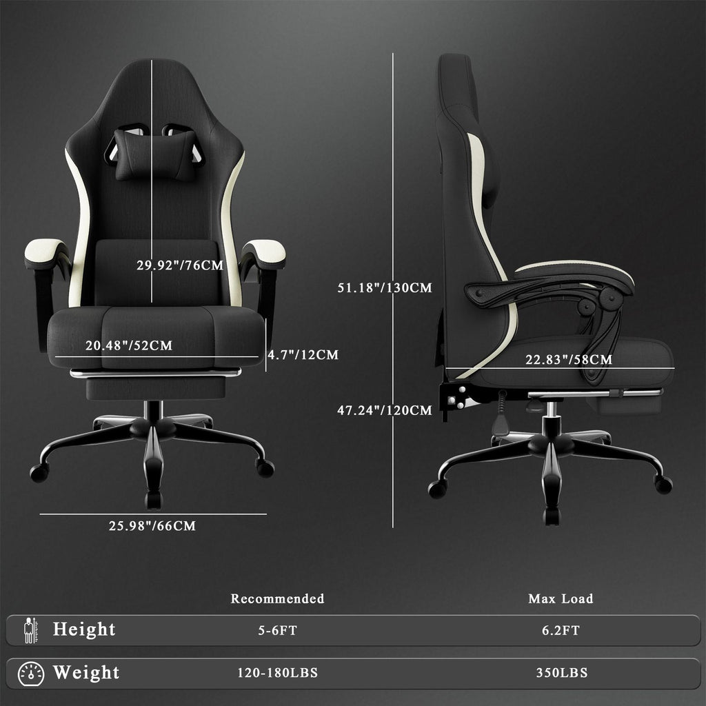 Ergonomic Gaming Chair with Pocketed Spring Cushion, Breathable Fabric Computer Chair with Footrest, Adjustable Lumbar Support Video Game Chair for Adults (Fabric)