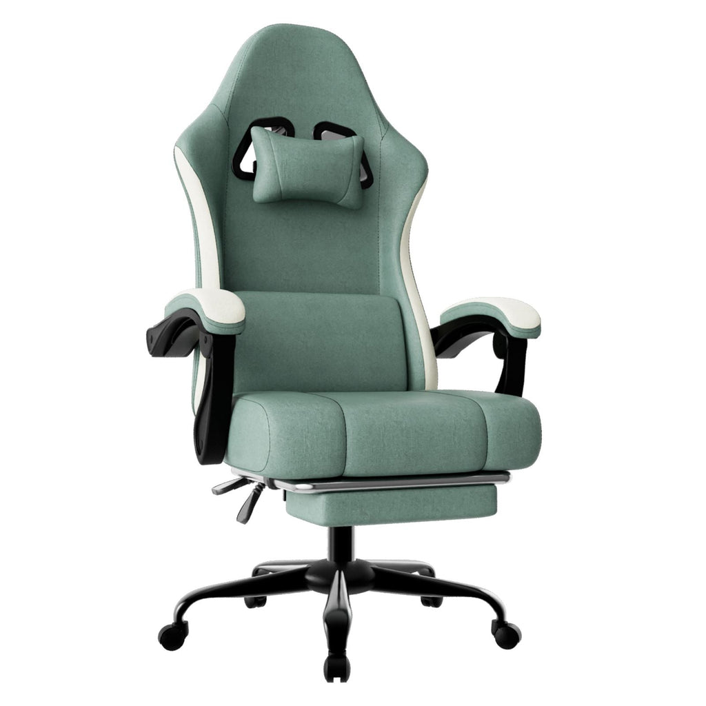 Ergonomic Gaming Chair with Pocketed Spring Cushion, Breathable Fabric Computer Chair with Footrest, Adjustable Lumbar Support Video Game Chair for Adults (Fabric)