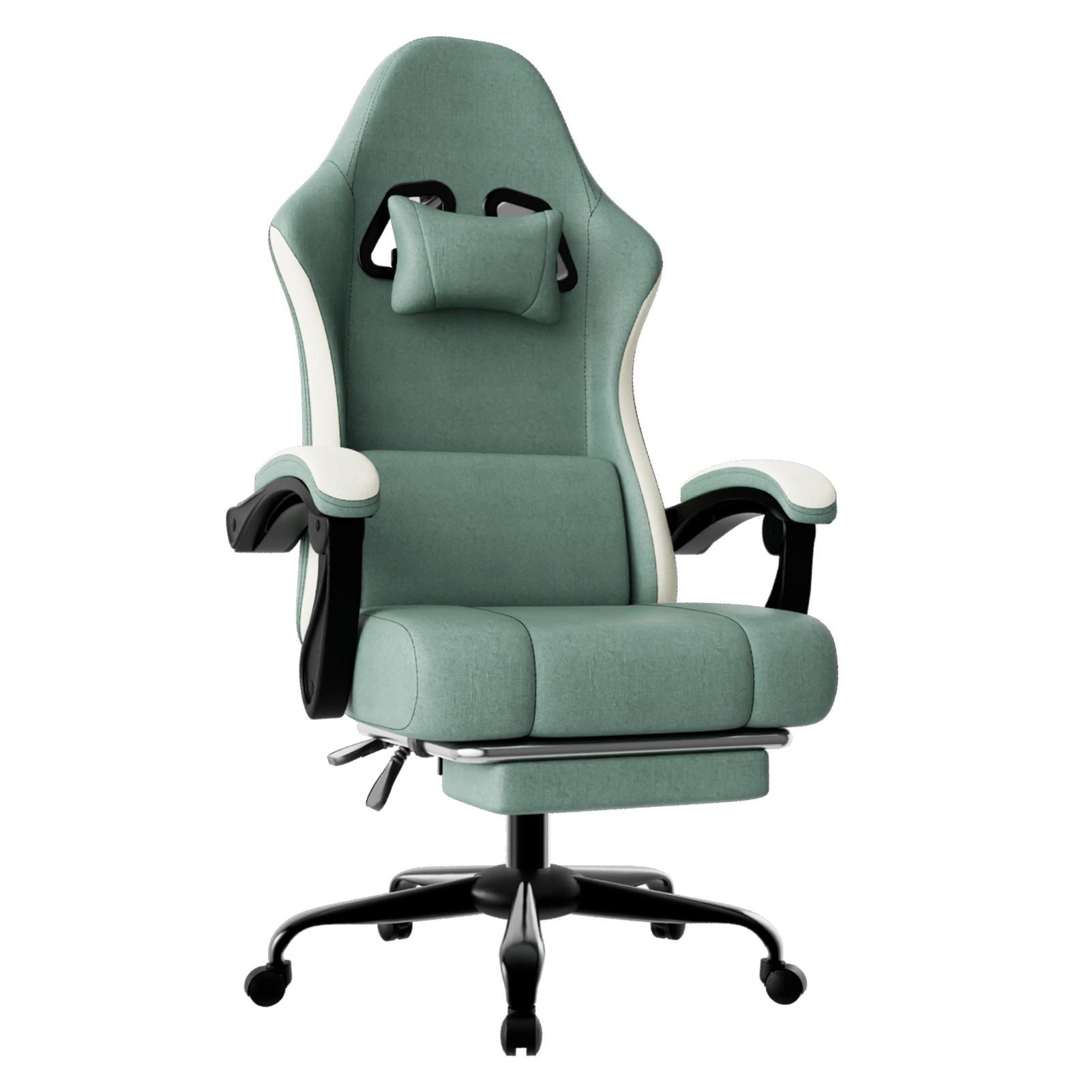 Ergonomic Gaming Chair with Pocketed Spring Cushion, Breathable Fabric Computer Chair with Footrest, Adjustable Lumbar Support Video Game Chair for Adults (Fabric)
