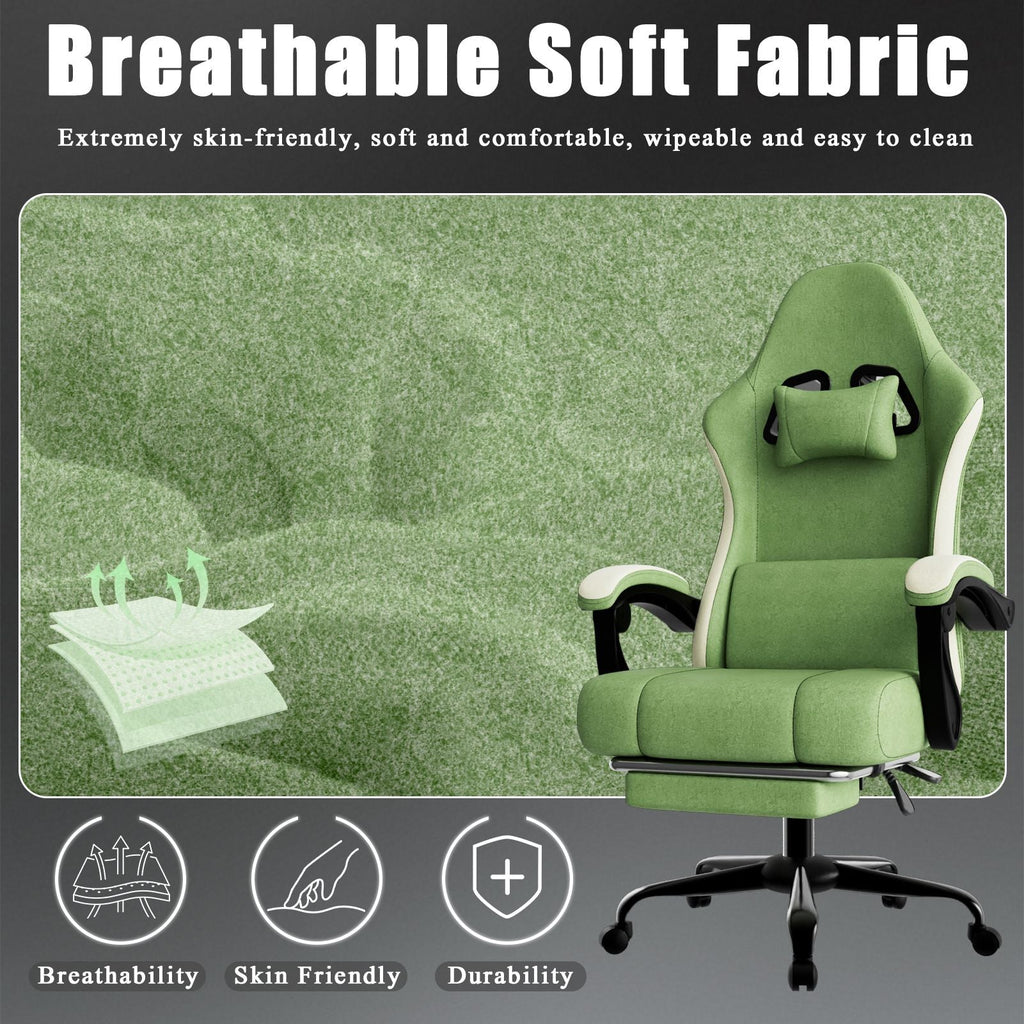 Ergonomic Gaming Chair with Pocketed Spring Cushion, Breathable Fabric Computer Chair with Footrest, Adjustable Lumbar Support Video Game Chair for Adults (Fabric)