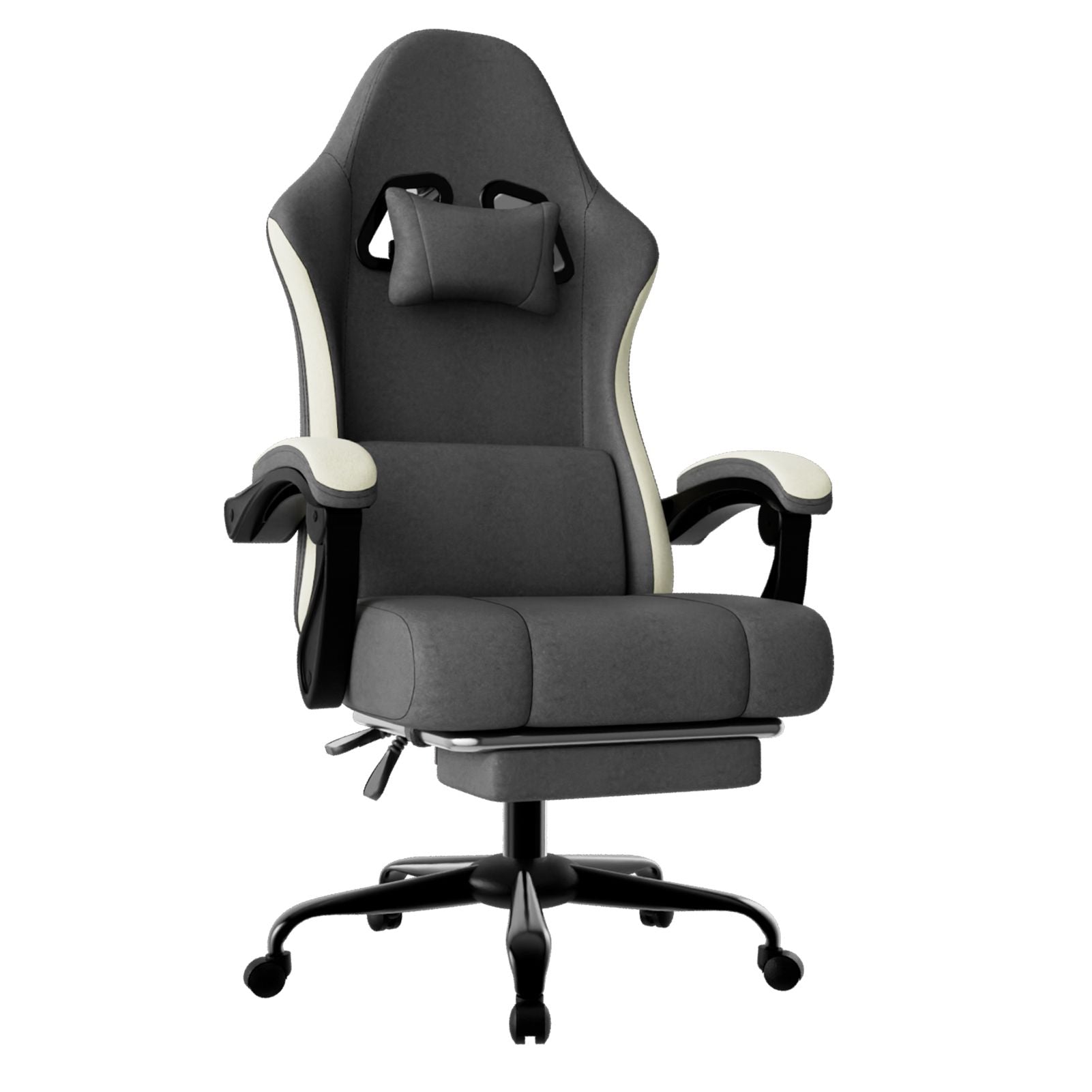 Ergonomic Gaming Chair with Pocketed Spring Cushion, Breathable Fabric Computer Chair with Footrest, Adjustable Lumbar Support Video Game Chair for Adults (Fabric)