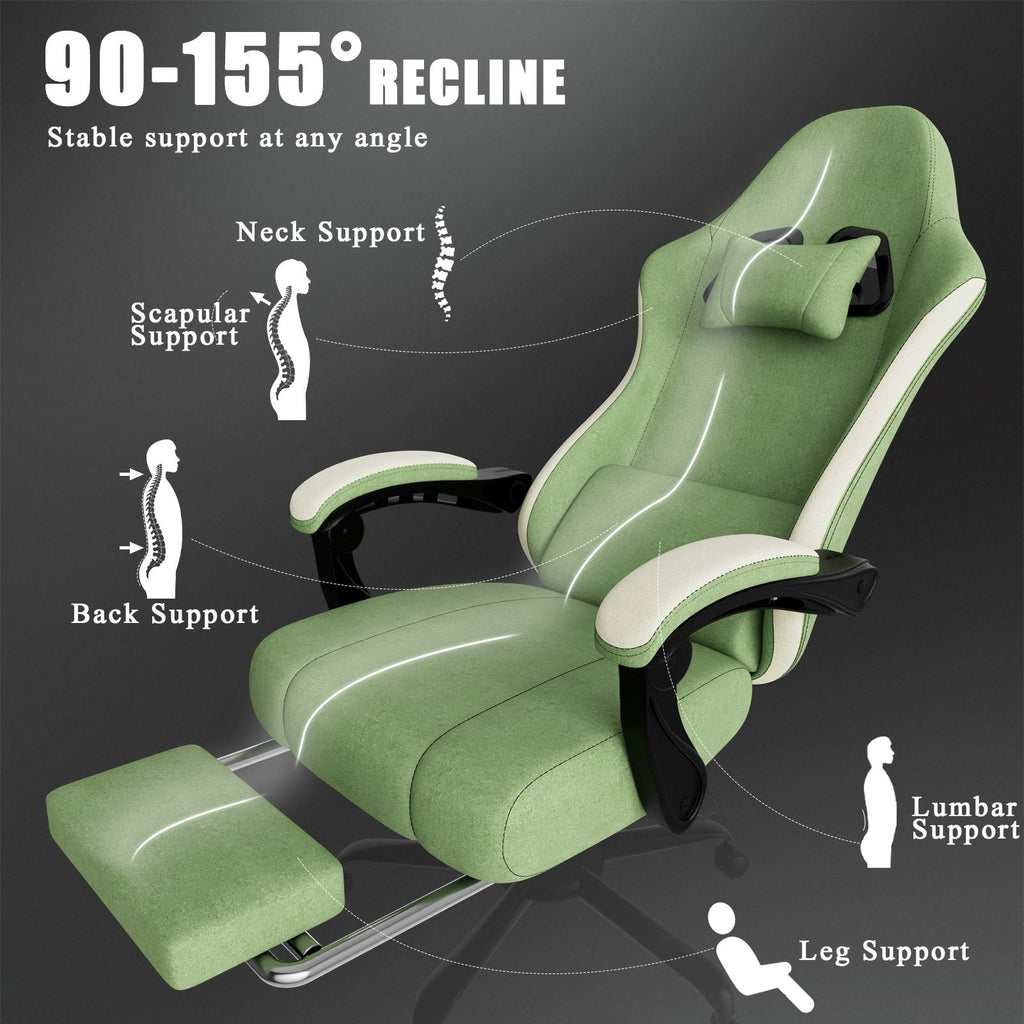 Ergonomic Gaming Chair with Pocketed Spring Cushion, Breathable Fabric Computer Chair with Footrest, Adjustable Lumbar Support Video Game Chair for Adults (Fabric)
