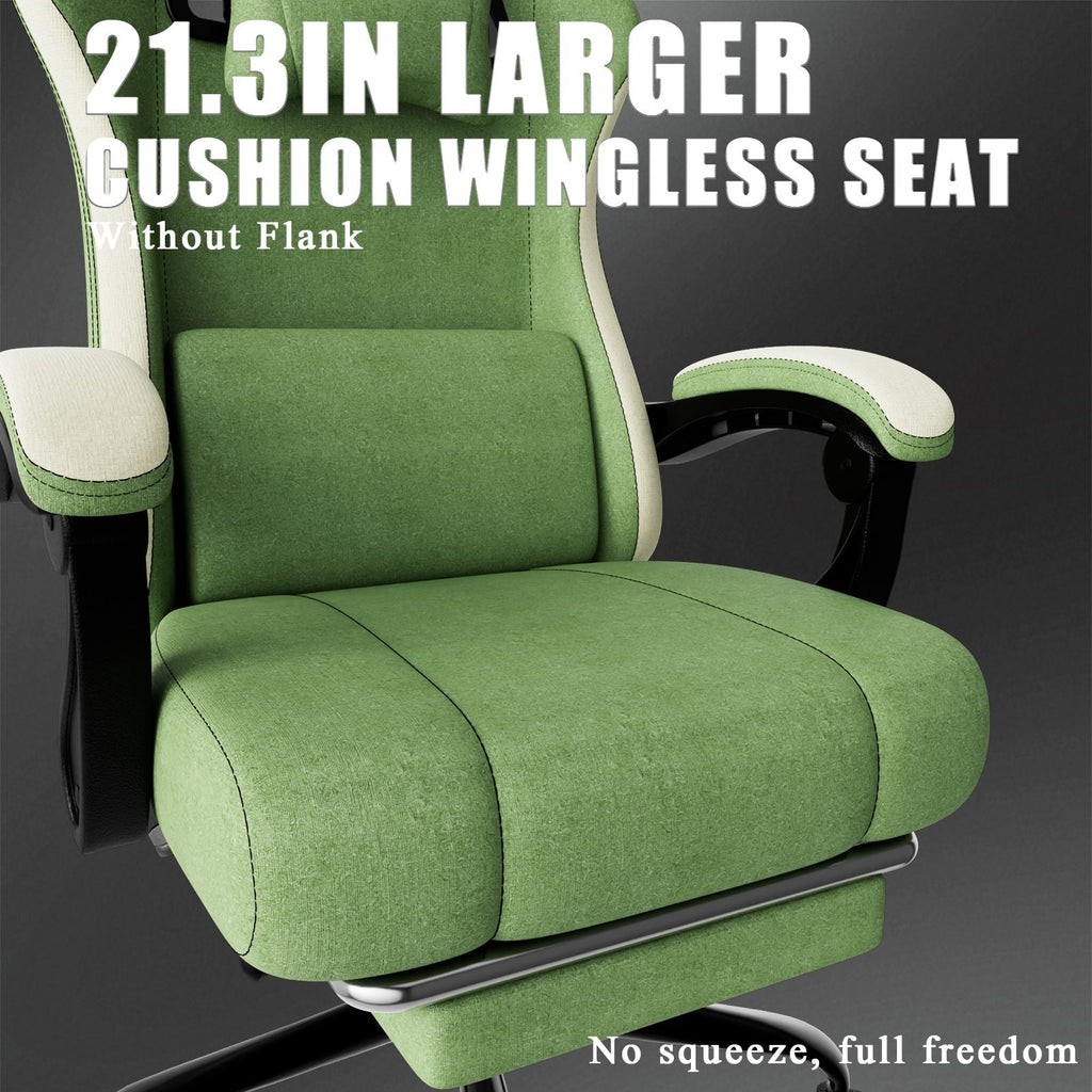 Ergonomic Gaming Chair with Pocketed Spring Cushion, Breathable Fabric Computer Chair with Footrest, Adjustable Lumbar Support Video Game Chair for Adults (Fabric)