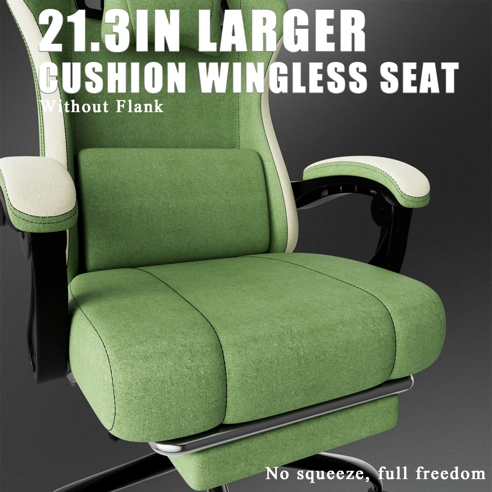 Ergonomic Gaming Chair with Pocketed Spring Cushion, Breathable Fabric Computer Chair with Footrest, Adjustable Lumbar Support Video Game Chair for Adults (Fabric)