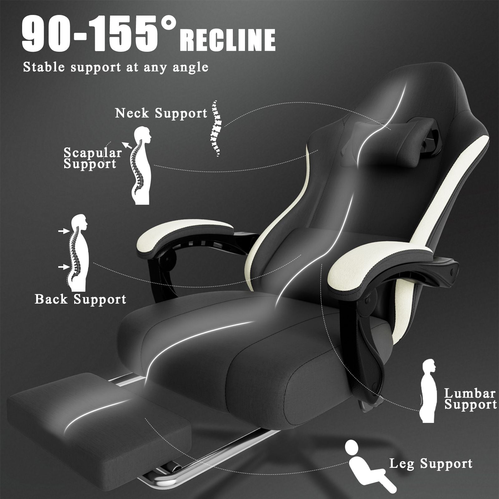 Ergonomic Gaming Chair with Pocketed Spring Cushion, Breathable Fabric Computer Chair with Footrest, Adjustable Lumbar Support Video Game Chair for Adults (Fabric)