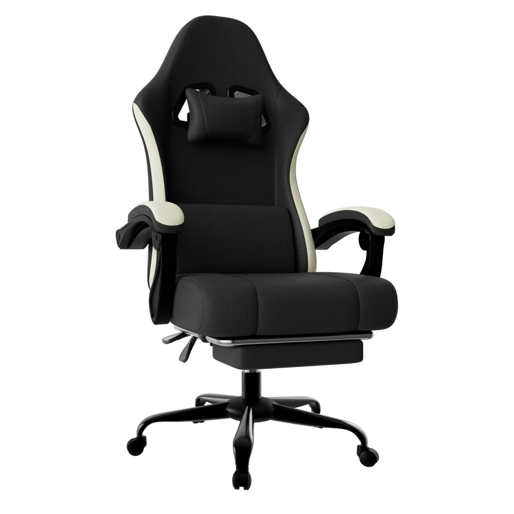 Ergonomic Gaming Chair with Pocketed Spring Cushion, Breathable Fabric Computer Chair with Footrest, Adjustable Lumbar Support Video Game Chair for Adults (Fabric)