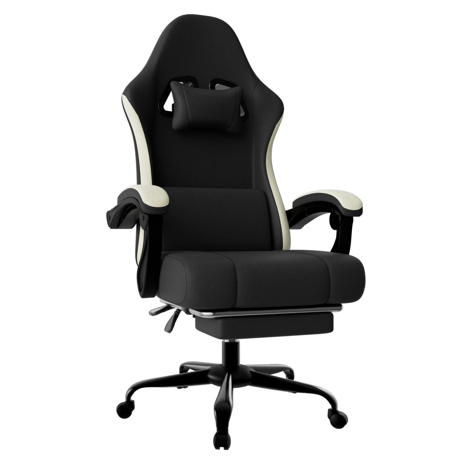 Ergonomic Gaming Chair with Pocketed Spring Cushion, Breathable Fabric Computer Chair with Footrest, Adjustable Lumbar Support Video Game Chair for Adults (Fabric)