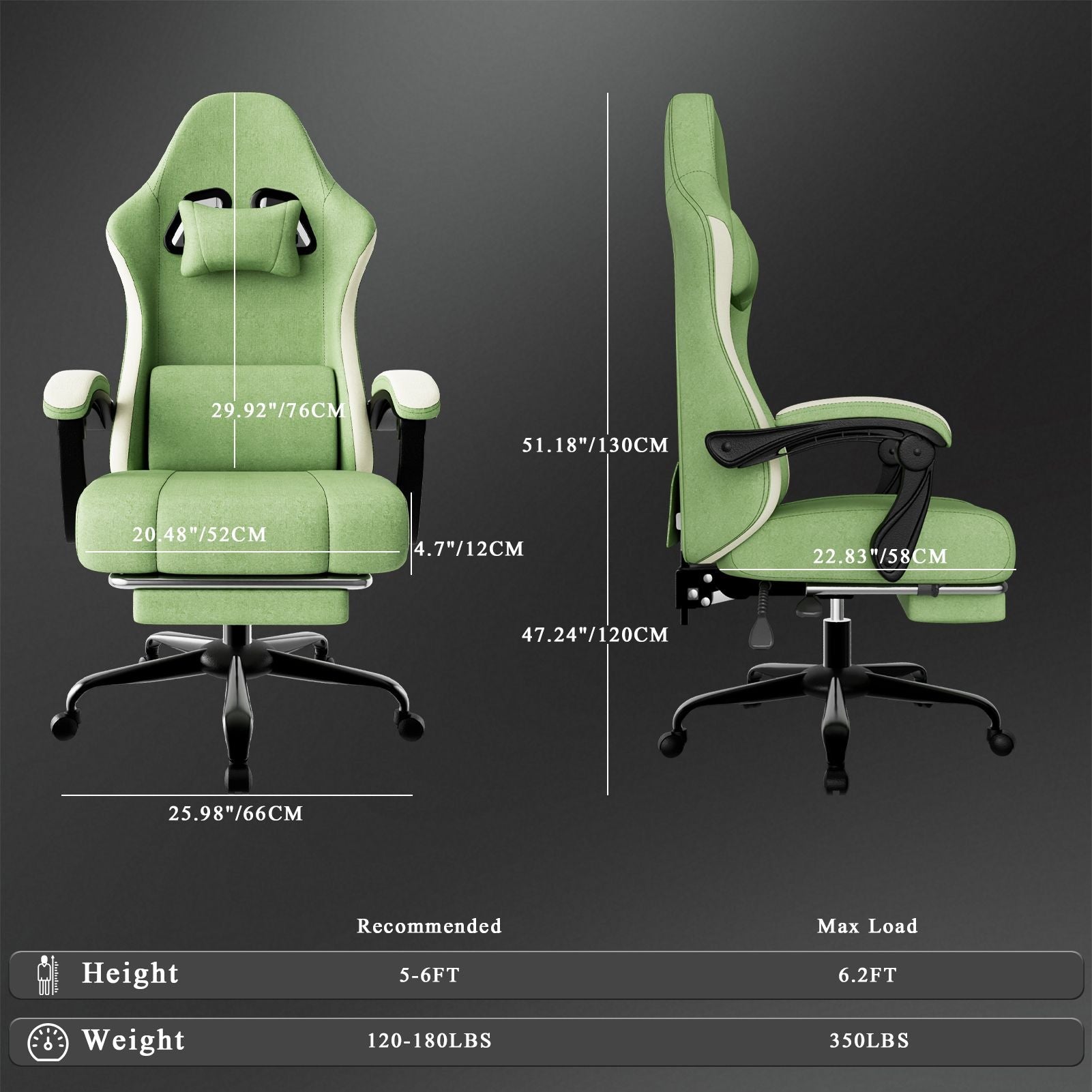 Ergonomic Gaming Chair with Pocketed Spring Cushion, Breathable Fabric Computer Chair with Footrest, Adjustable Lumbar Support Video Game Chair for Adults (Fabric)