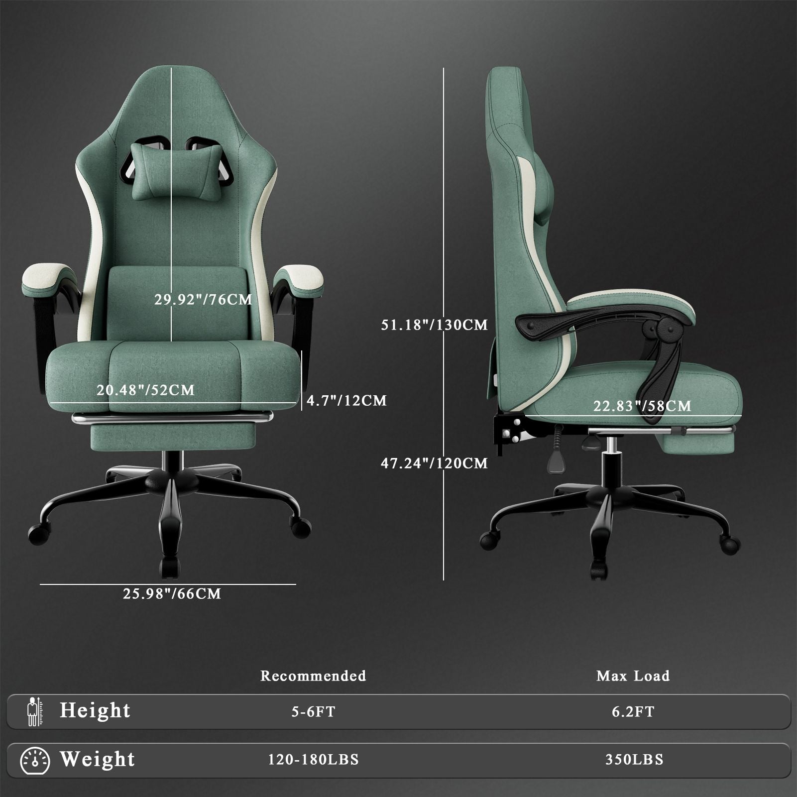 Ergonomic Gaming Chair with Pocketed Spring Cushion, Breathable Fabric Computer Chair with Footrest, Adjustable Lumbar Support Video Game Chair for Adults (Fabric)