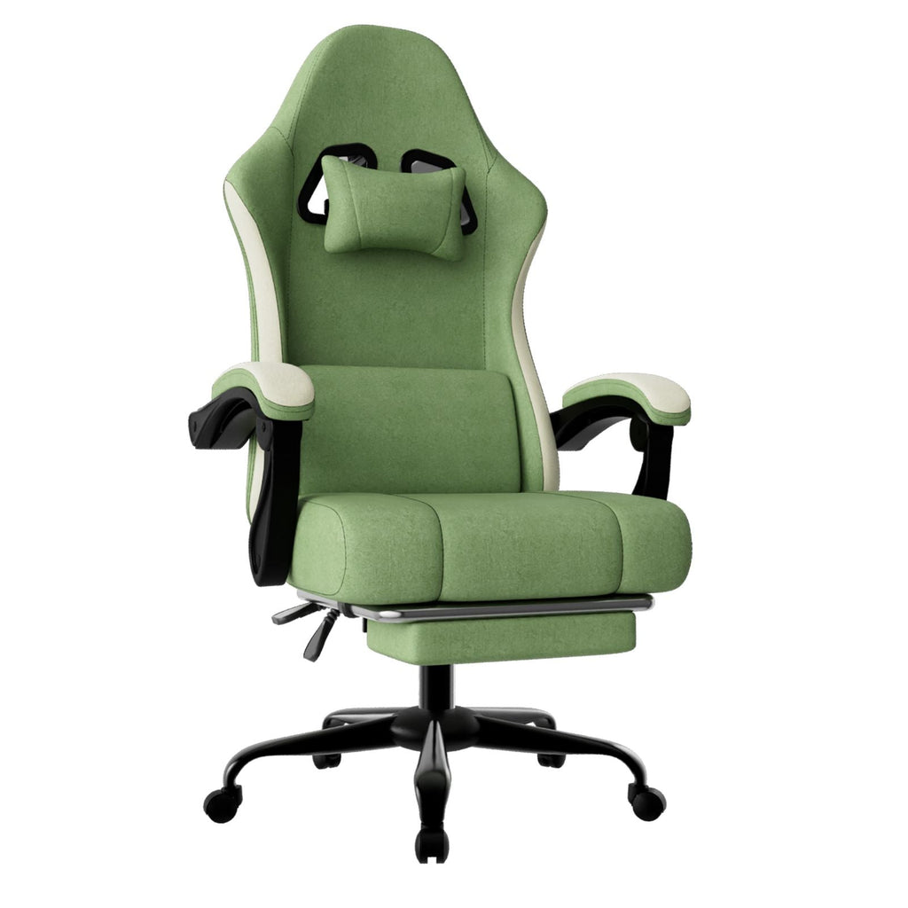 Ergonomic Gaming Chair with Pocketed Spring Cushion, Breathable Fabric Computer Chair with Footrest, Adjustable Lumbar Support Video Game Chair for Adults (Fabric)