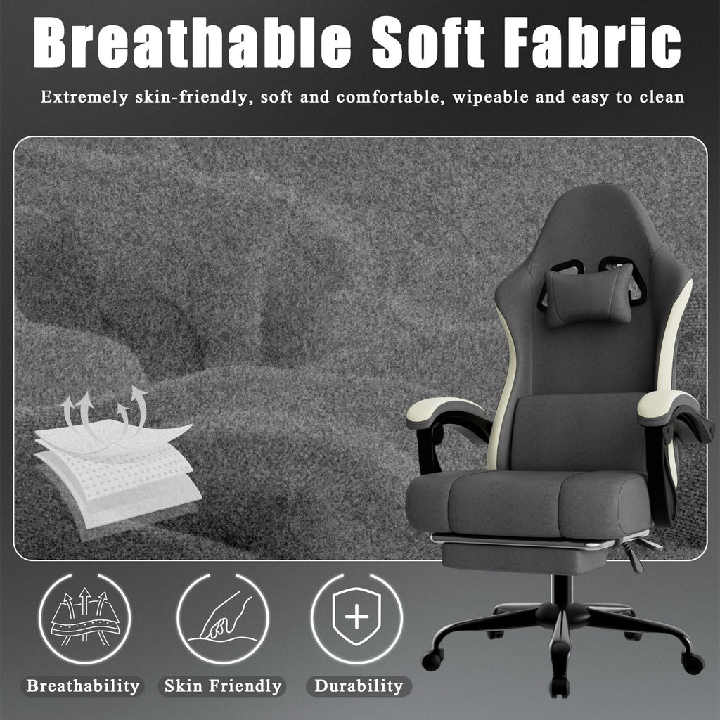 Ergonomic Gaming Chair with Pocketed Spring Cushion, Breathable Fabric Computer Chair with Footrest, Adjustable Lumbar Support Video Game Chair for Adults (Fabric)