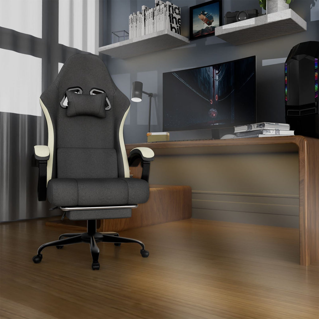 Ergonomic Gaming Chair with Pocketed Spring Cushion, Breathable Fabric Computer Chair with Footrest, Adjustable Lumbar Support Video Game Chair for Adults (Fabric)