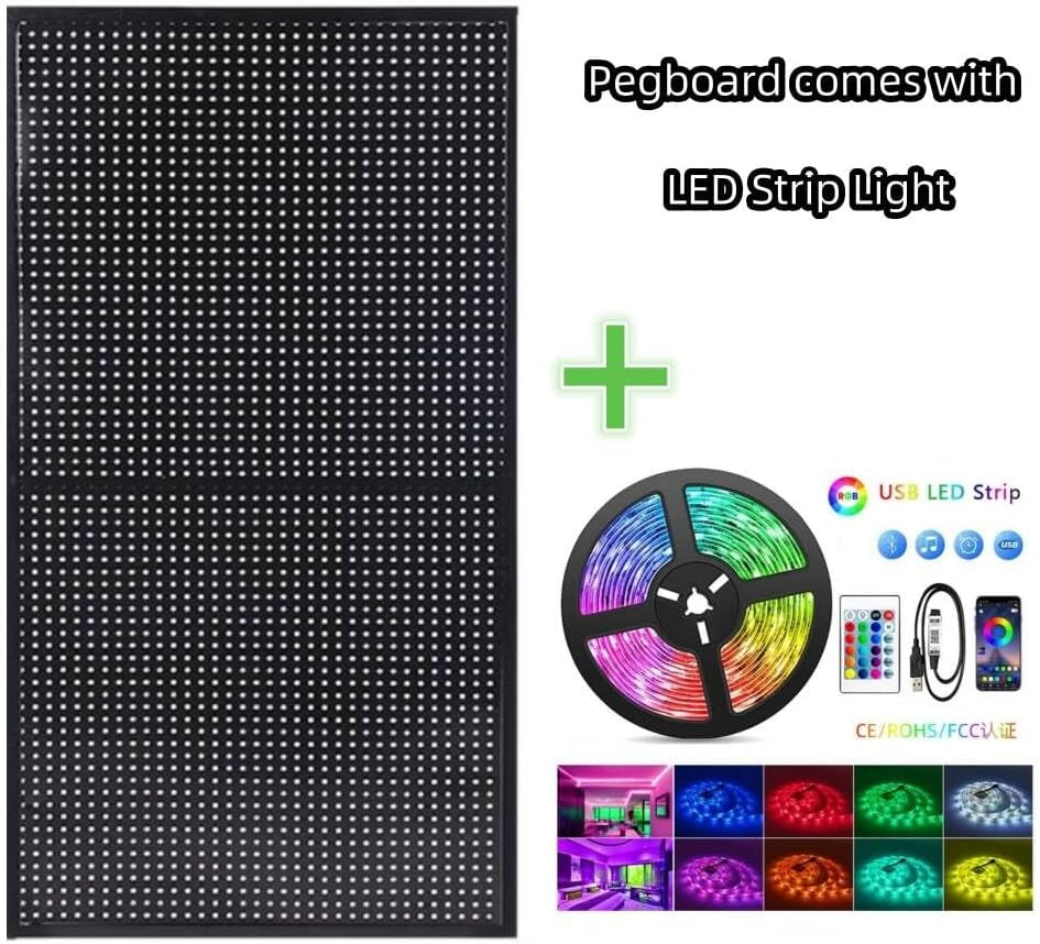 RGB Gaming Pegboard Wall Organizer with Metal Panels and Hooks, 12x24 Setup