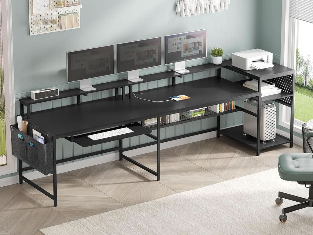 L Shaped Gaming Desk with LED Strip and Storage Shelves