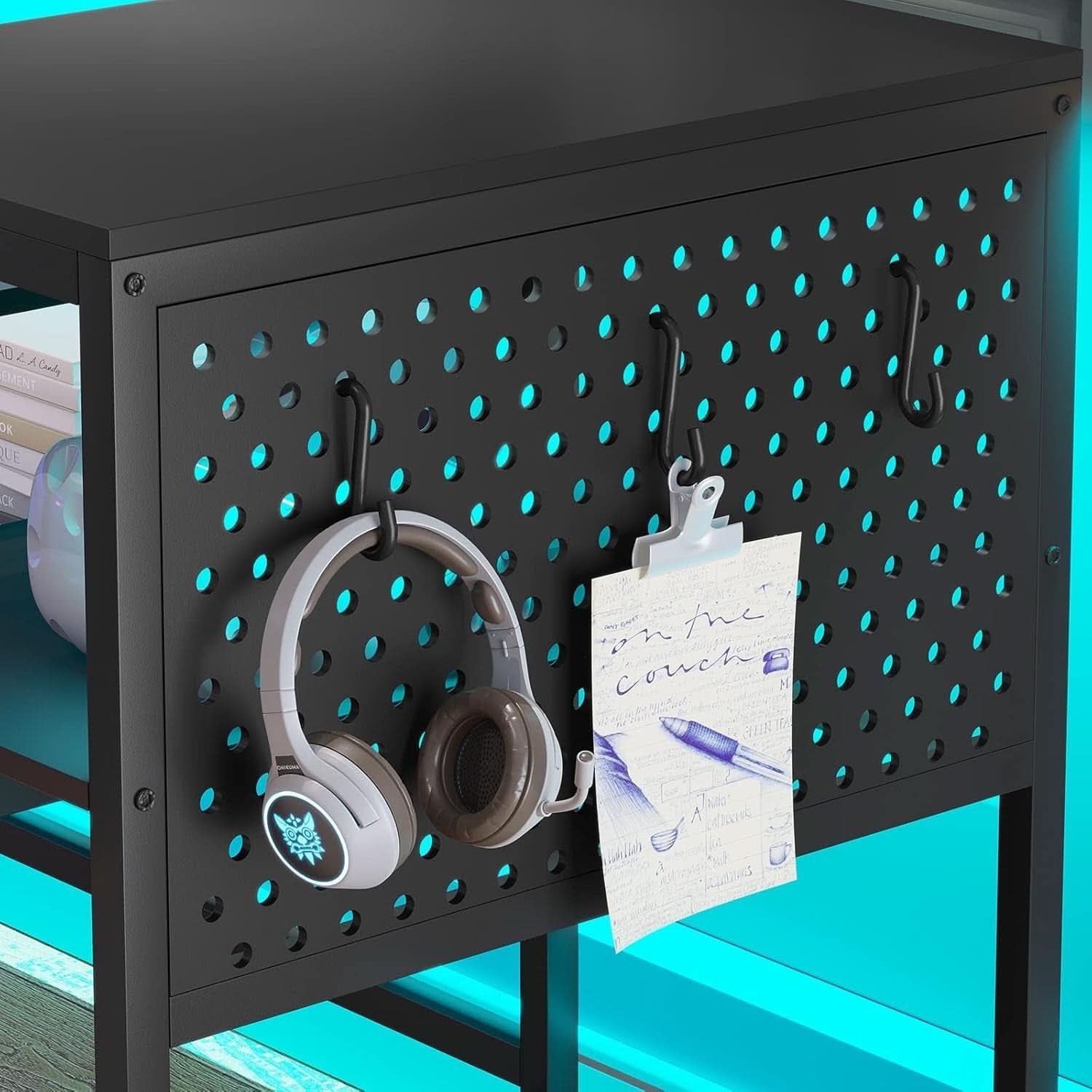 L Shaped Gaming Desk with LED Strip and Storage Shelves