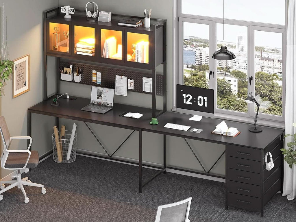 L Shaped Gaming Desk with Storage Drawers and Lights